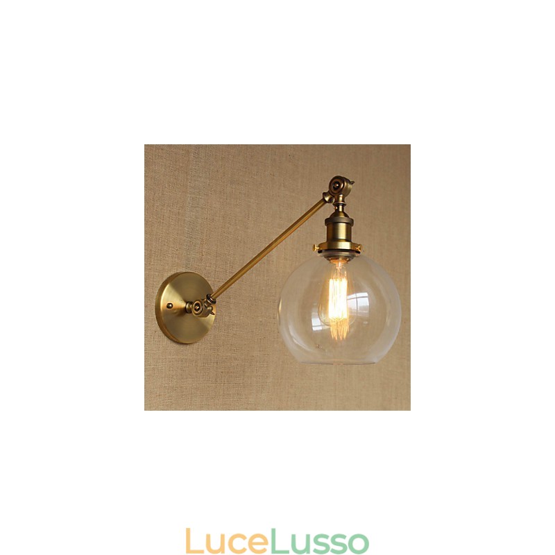 Lampada da parete per camera da letto in stile retrò creativo americano country, in ferro e vetro, in ottone e bronzo