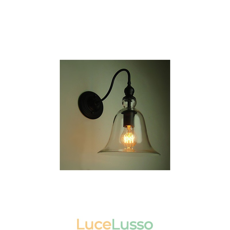 Lampada da parete vintage una luce acciaio e vetro