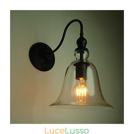 Lampada da parete vintage una luce acciaio e vetro Lampada da parete vintage una luce acciaio e vetro