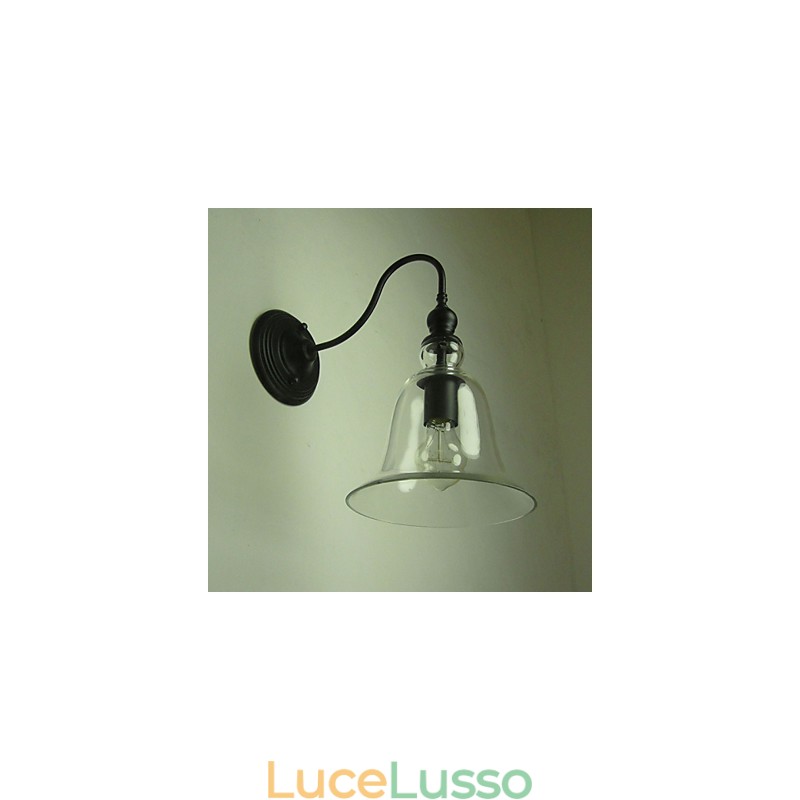 Lampada da parete vintage una luce acciaio e vetro