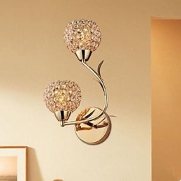 Lampada da parete in cristallo K9 a doppia testa dorata, contemporanea e contratta