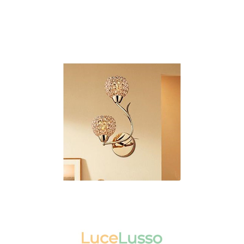 Lampada da parete in cristallo K9 a doppia testa dorata, contemporanea e contratta
