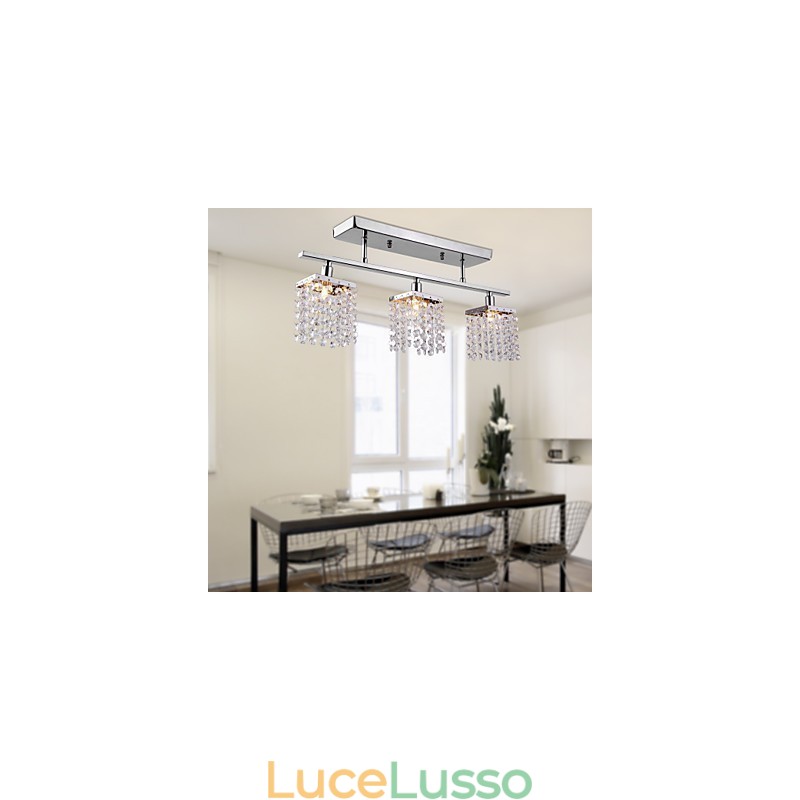 Lampadario lineare isola luce cristallo 3 luci