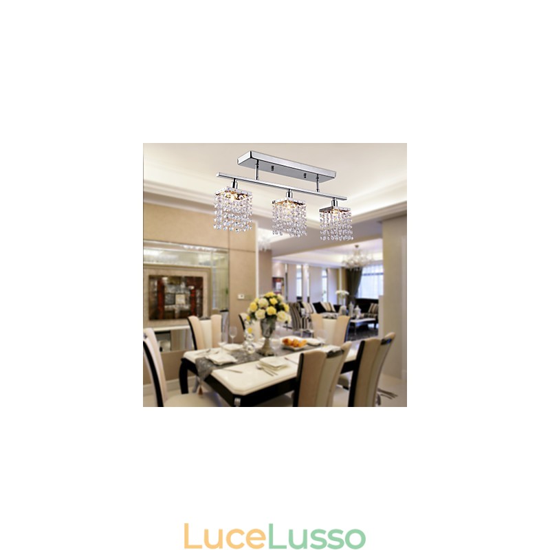 Lampadario lineare isola luce cristallo 3 luci