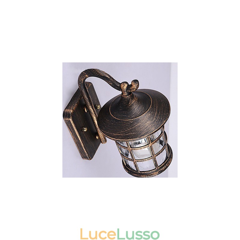 Lampada da parete esterna impermeabile in ferro rustico antico, lanterna vintage, applique da parete per corridoio, nero opaco arrugginito
