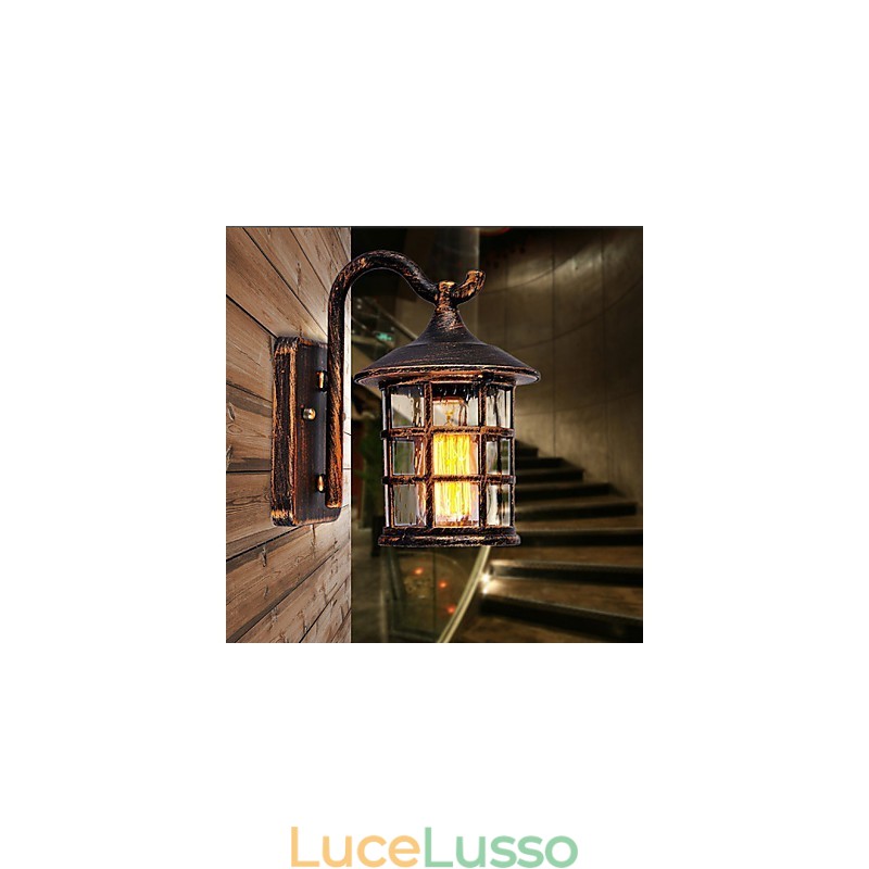 Lampada da parete esterna impermeabile in ferro rustico antico, lanterna vintage, applique da parete per corridoio, nero opaco arrugginito