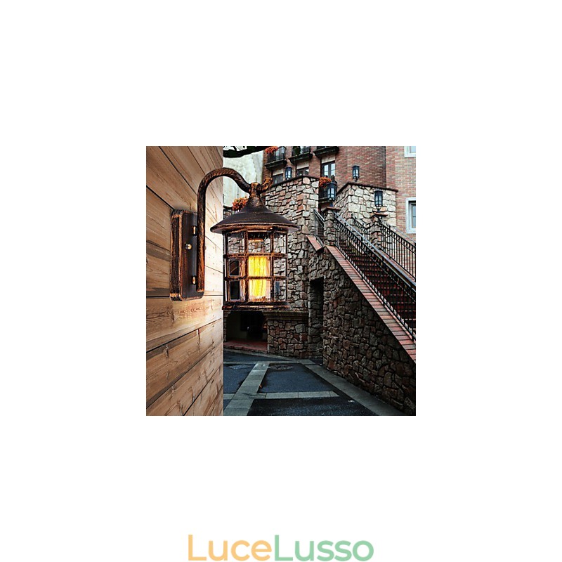 Lampada da parete esterna impermeabile in ferro rustico antico, lanterna vintage, applique da parete per corridoio, nero opaco arrugginito