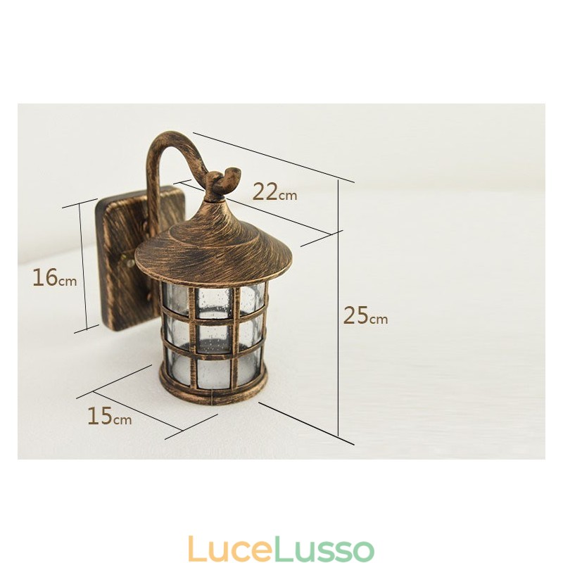 Lampada da parete esterna impermeabile in ferro rustico antico, lanterna vintage, applique da parete per corridoio, nero opaco arrugginito
