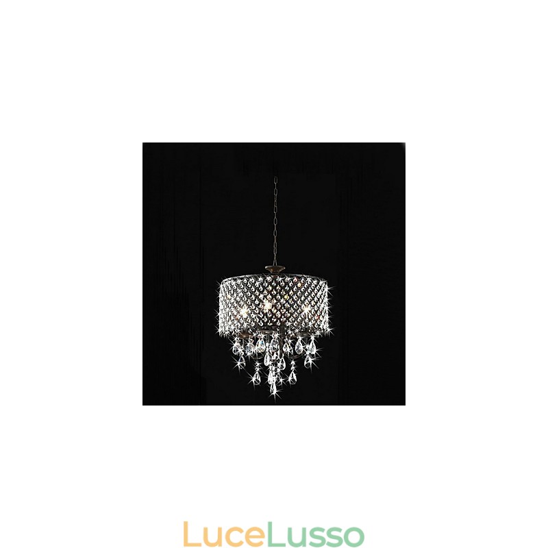 Lampadario tradizionale classico in metallo cromato di cristallo