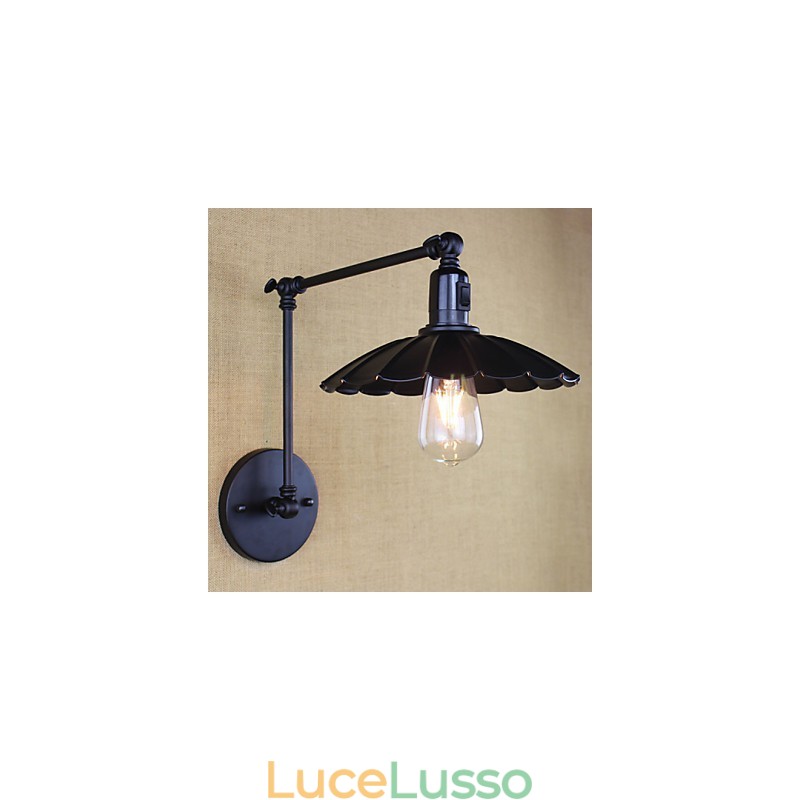 Lampada da comodino per camera da letto Hotel Ingegneria Ristorante Retro Cintura nera opaca Braccio lungo Interruttore doppio Parete