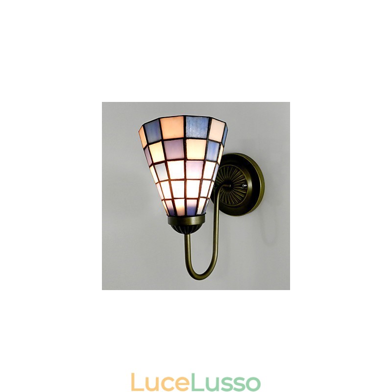 Lampada da parete in vetro colorato contemporaneo e contrattato da 15 cm, luci a quadrati blu e bianchi