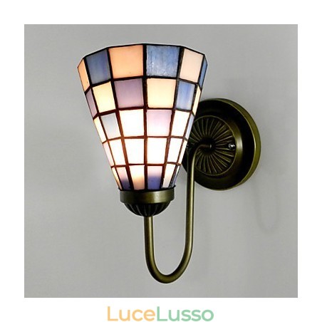Lampada da parete in vetro colorato contemporaneo e contrattato da 15 cm, luci a quadrati blu e bianchi Lampada da parete in vetro colorato contemporaneo e contrattato da 15 cm, luci a quadrati blu e bianchi