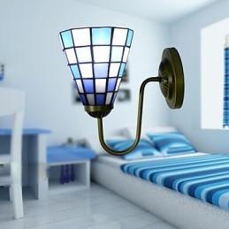 Lampada da parete in vetro colorato contemporaneo e contrattato da 15 cm, luci a quadrati blu e bianchi