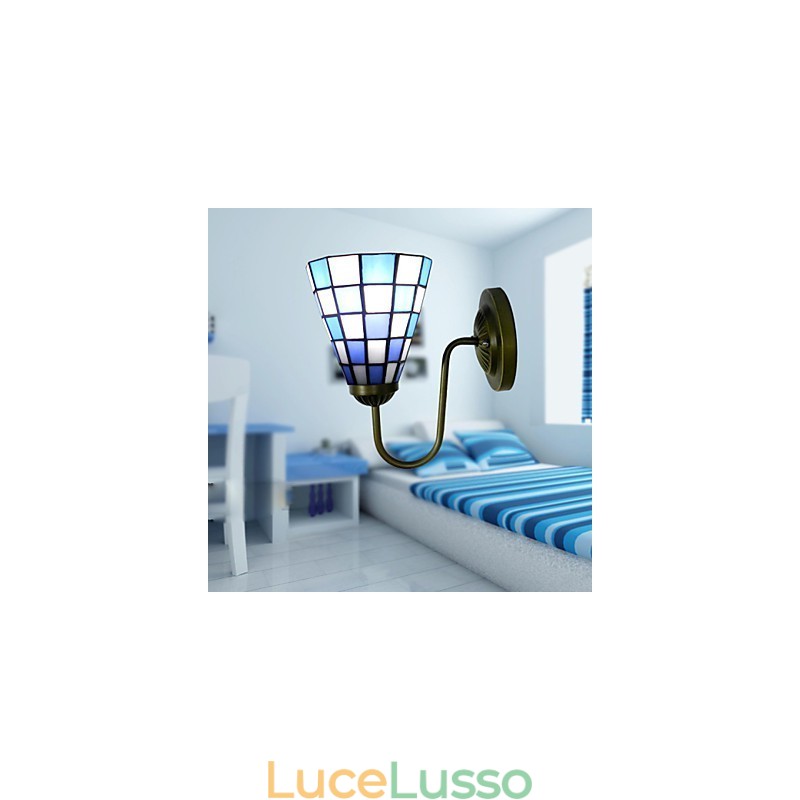 Lampada da parete in vetro colorato contemporaneo e contrattato da 15 cm, luci a quadrati blu e bianchi