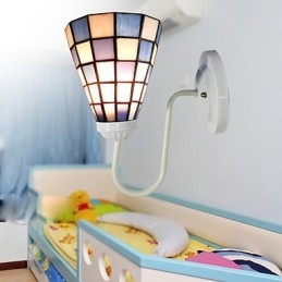 Lampada da parete in vetro colorato contemporaneo e contrattato da 15 cm, luci a quadrati blu e bianchi