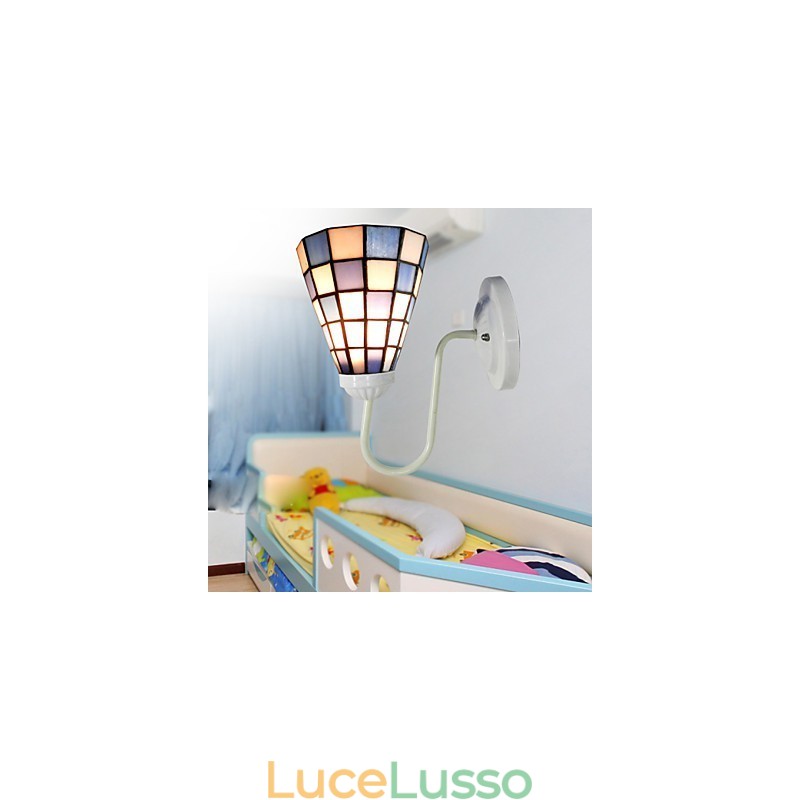 Lampada da parete in vetro colorato contemporaneo e contrattato da 15 cm, luci a quadrati blu e bianchi