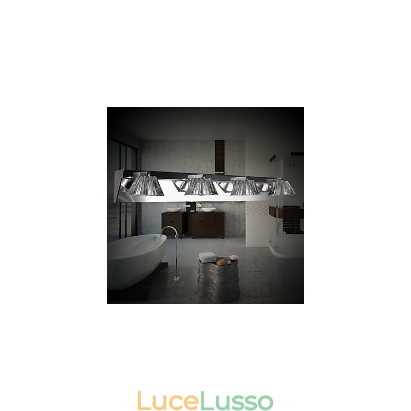 Applique moderna con paralume in vetro, 4 luci, frontale a specchio