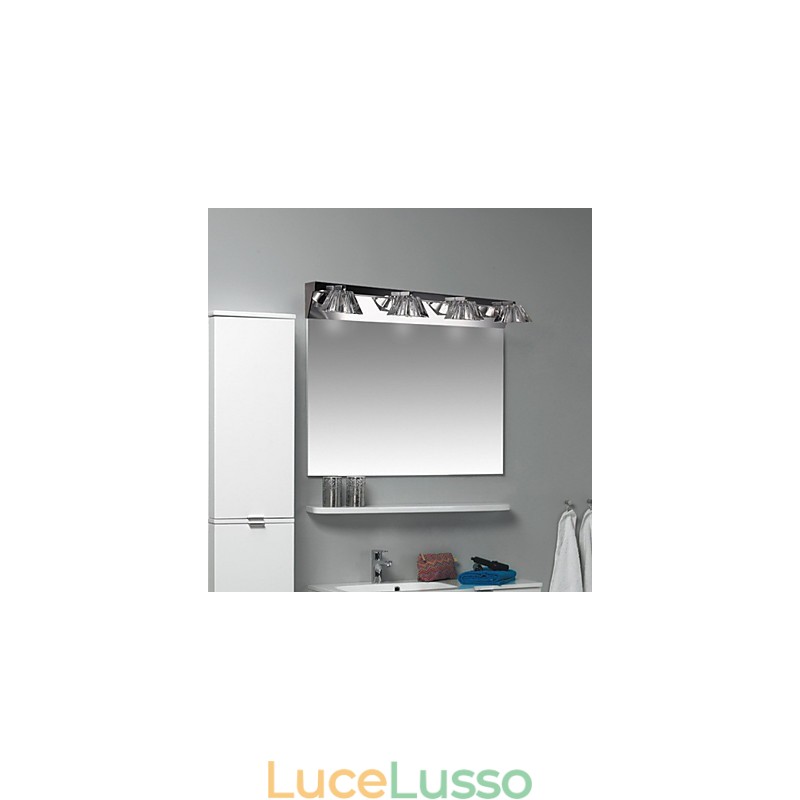 Applique moderna con paralume in vetro, 4 luci, frontale a specchio