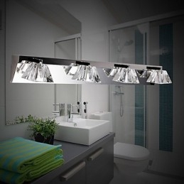 Applique moderna con paralume in vetro, 4 luci, frontale a specchio