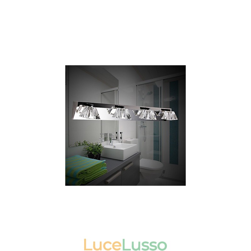 Applique moderna con paralume in vetro, 4 luci, frontale a specchio
