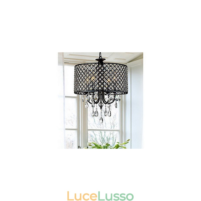 Lampadario tradizionale classico in metallo cromato di cristallo