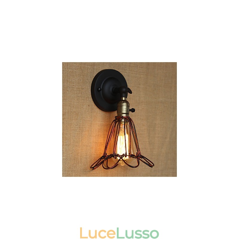 Applique decorativa da parete in bronzo rosso con rete in ferro in stile industriale americano