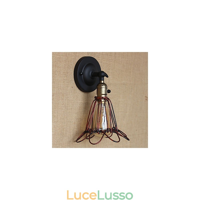Applique decorativa da parete in bronzo rosso con rete in ferro in stile industriale americano