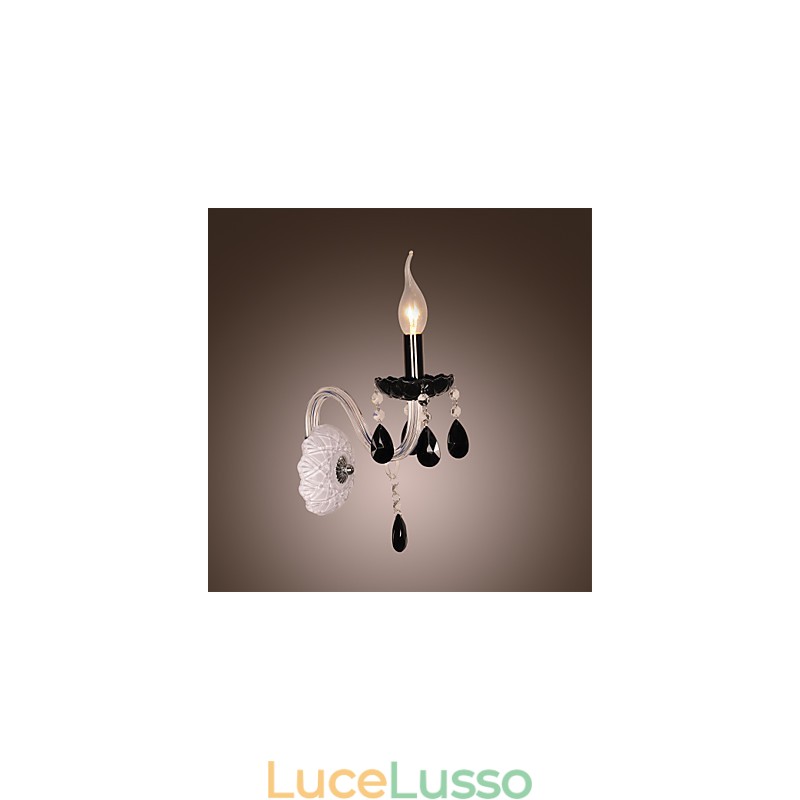 Applique in cristallo nero con lampadina a candela
