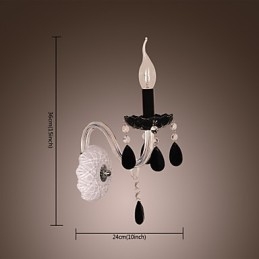 Applique in cristallo nero con lampadina a candela