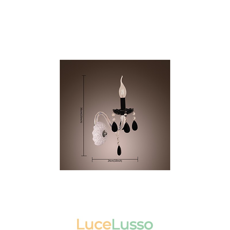 Applique in cristallo nero con lampadina a candela