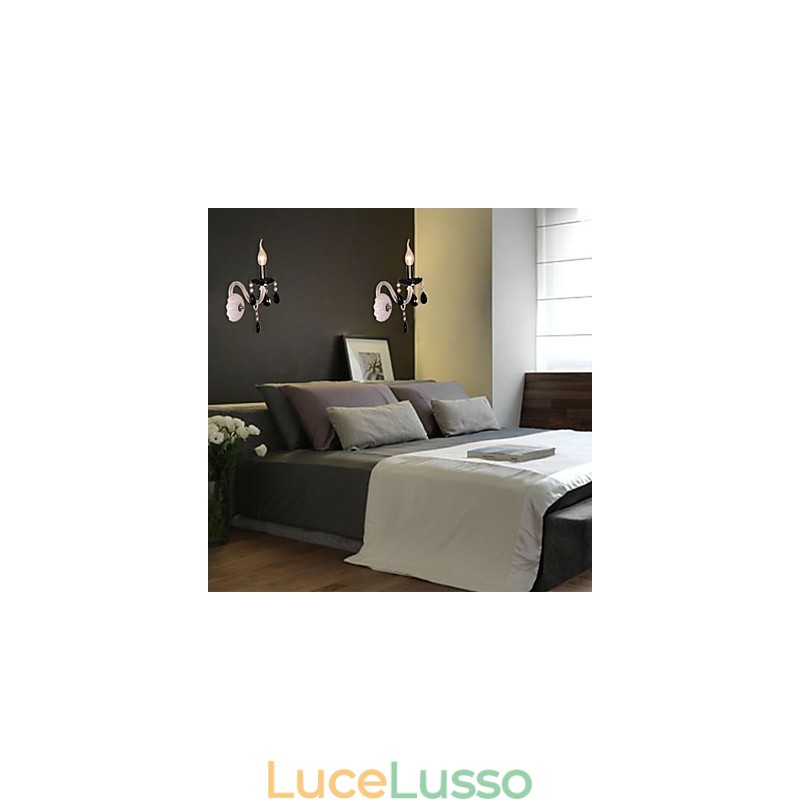 Applique in cristallo nero con lampadina a candela