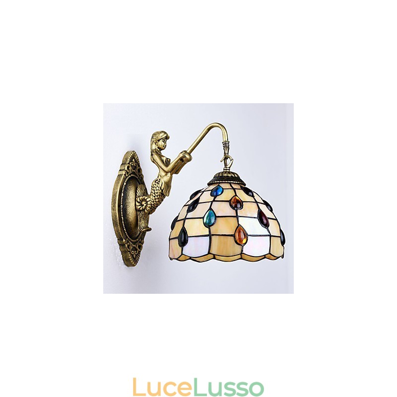 Lampada da parete in ferro battuto creativo rurale europeo mediterraneo con luci in vetro