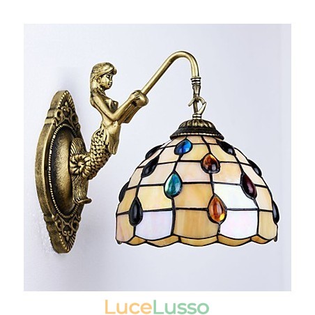 Lampada da parete in ferro battuto creativo rurale europeo mediterraneo con luci in vetro Lampada da parete in ferro battuto creativo rurale europeo mediterraneo con luci in vetro
