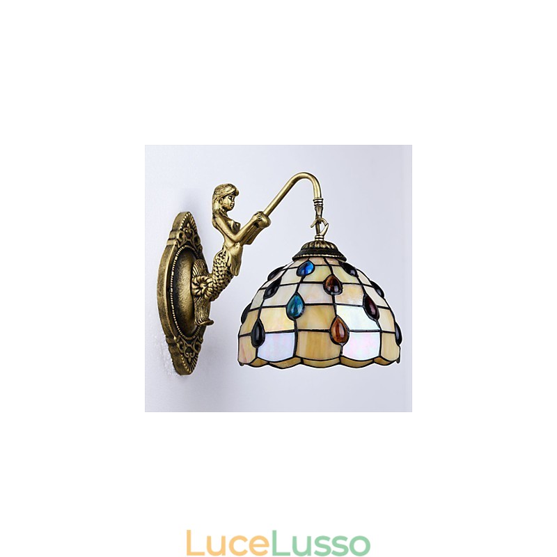 Lampada da parete in ferro battuto creativo rurale europeo mediterraneo con luci in vetro
