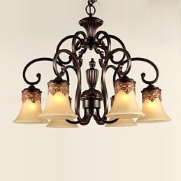 Lampadario a sospensione 6 luci paralume verso il basso vintage country metallo + vetro