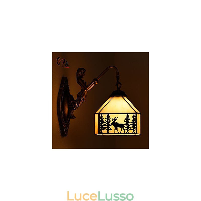 Lampada da parete in ferro battuto creativo rurale europeo con contratto di Natale cervo luci di vetro