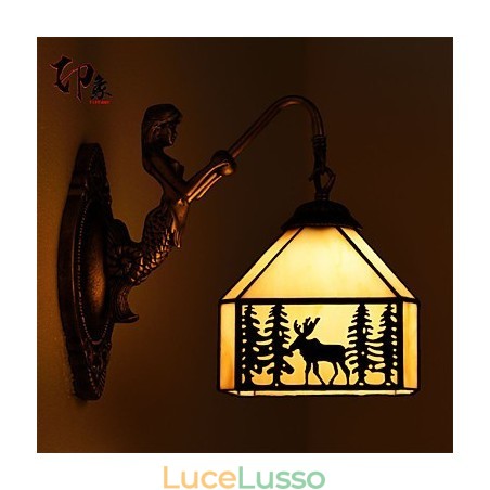 Lampada da parete in ferro battuto creativo rurale europeo con contratto di Natale cervo luci di vetro Lampada da parete in ferro battuto creativo rurale europeo con contratto di Natale cervo luci di vetro