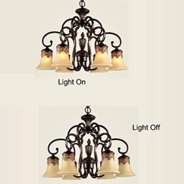 Lampadario a sospensione 6 luci paralume verso il basso vintage country metallo + vetro