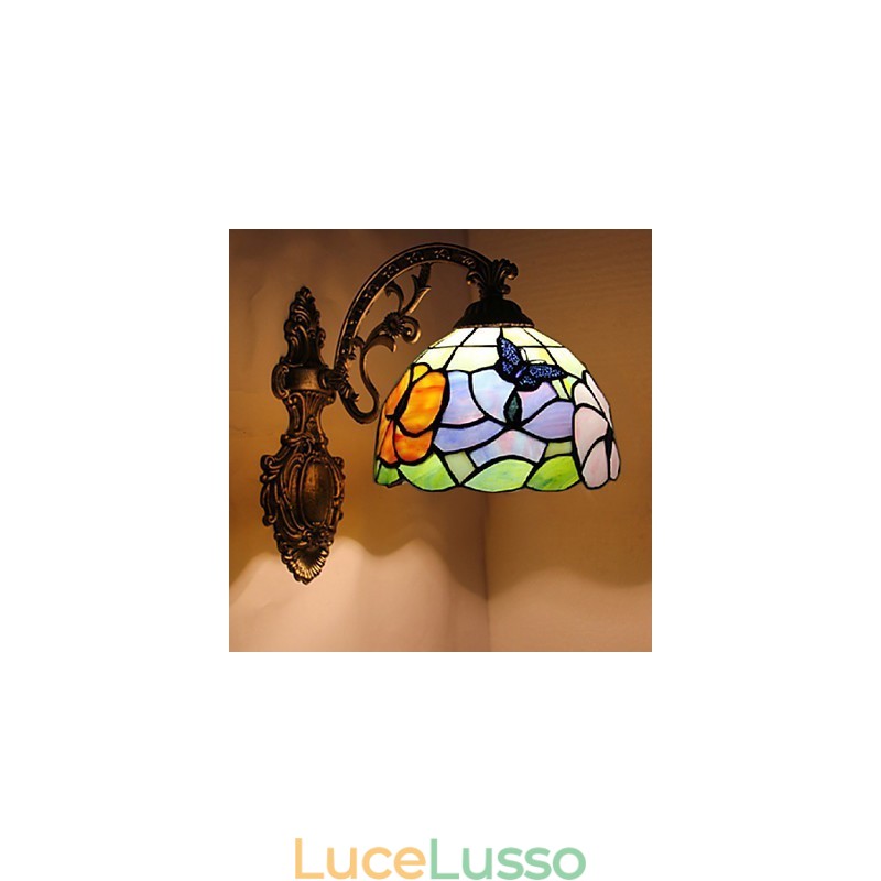Lampada da parete in ferro battuto creativo rurale europeo mediterraneo con luci in vetro