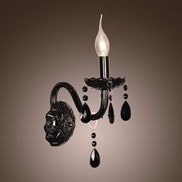 Applique in cristallo nero con lampadina a candela