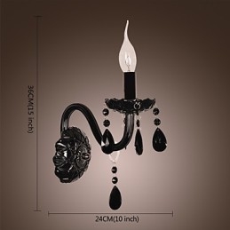 Applique in cristallo nero con lampadina a candela