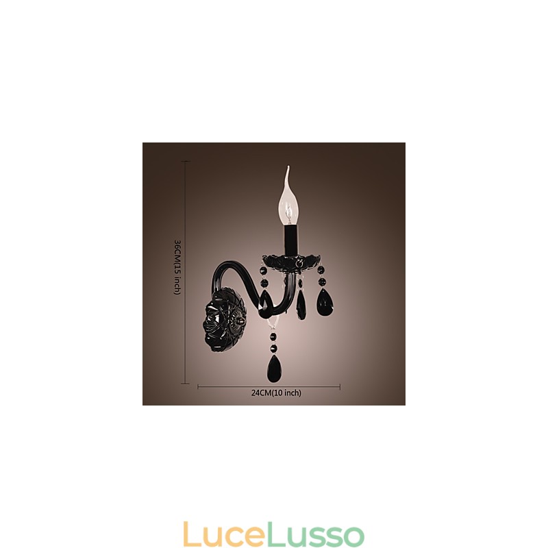 Applique in cristallo nero con lampadina a candela