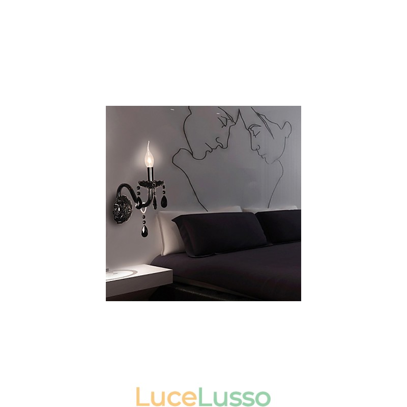 Applique in cristallo nero con lampadina a candela