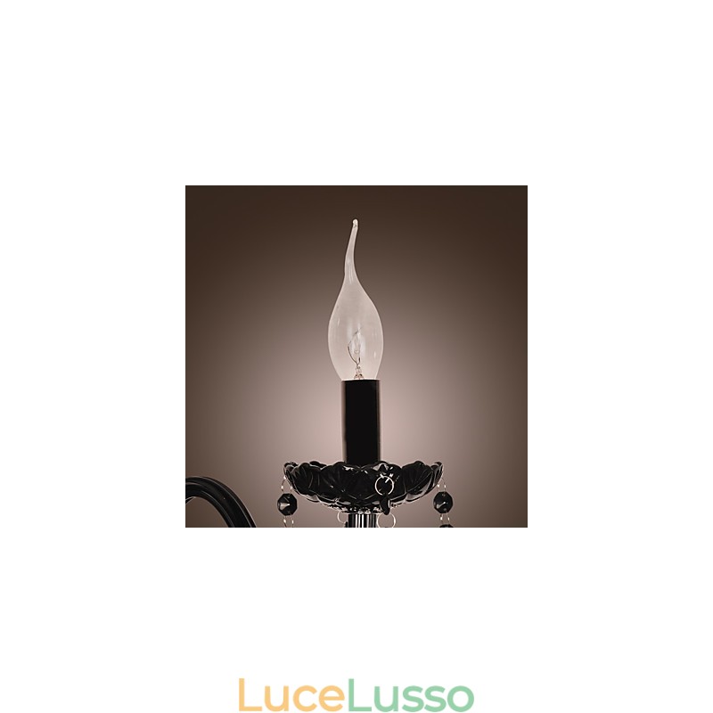 Applique in cristallo nero con lampadina a candela