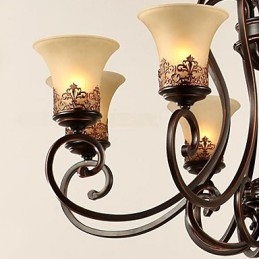 Lampadario a sospensione 6 luci paralume verso il basso vintage country metallo + vetro