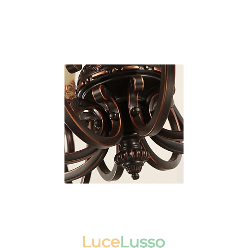 Lampadario a sospensione 6 luci paralume verso il basso vintage country metallo + vetro