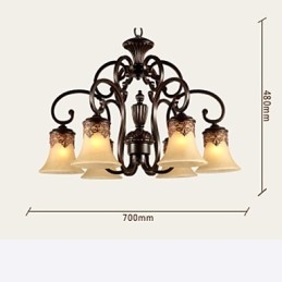 Lampadario a sospensione 6 luci paralume verso il basso vintage country metallo + vetro