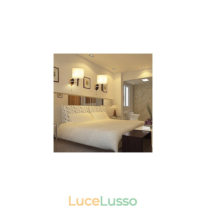 Elegante applique in metallo e tessuto con 1 luce in cilindro bianco