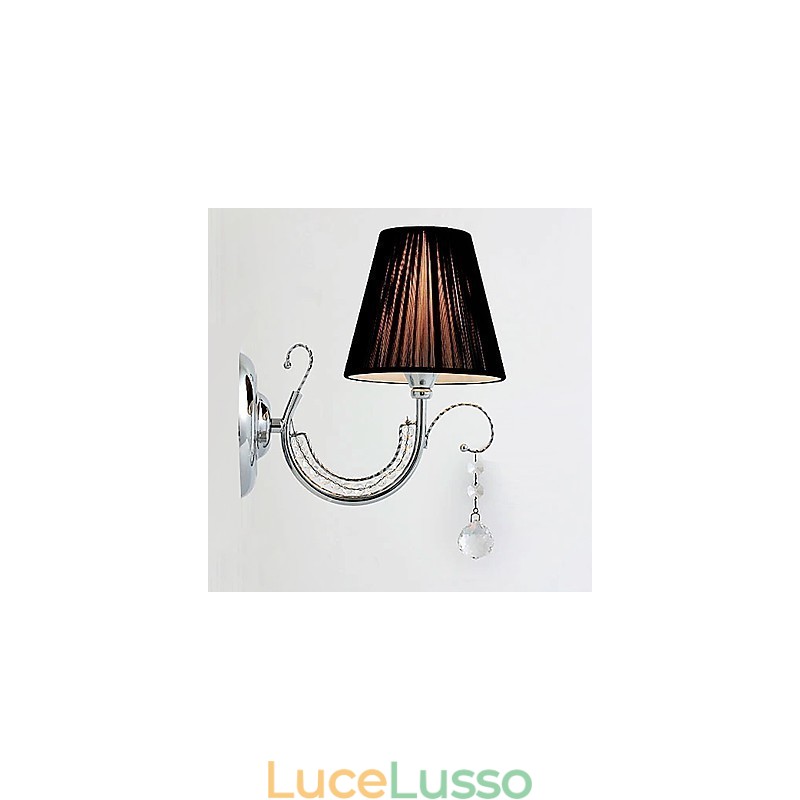 Applique contemporanea con paralume in tessuto, stile lampadario, braccio a goccia di cristallo