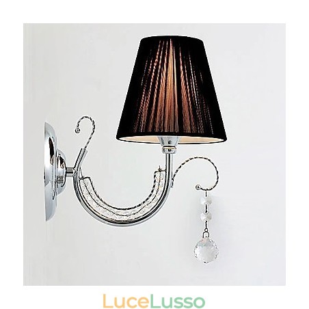 Applique contemporanea con paralume in tessuto, stile lampadario, braccio a goccia di cristallo Applique contemporanea con paralume in tessuto, stile lampadario, braccio a goccia di cristallo